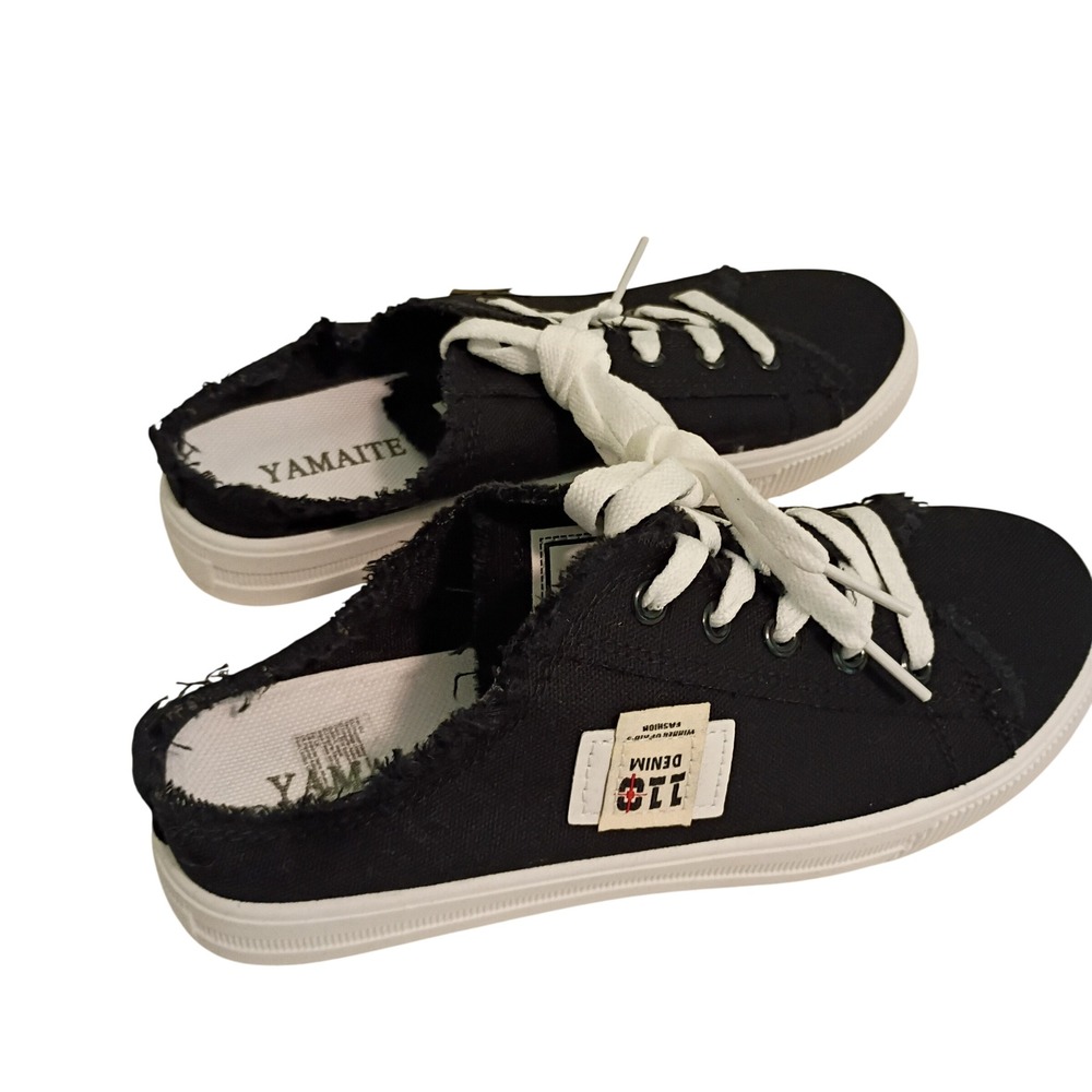 110 Denim Womens Black Canvas Slip-on Sneakers Distressed Frayed Size 40‎ (9.5)